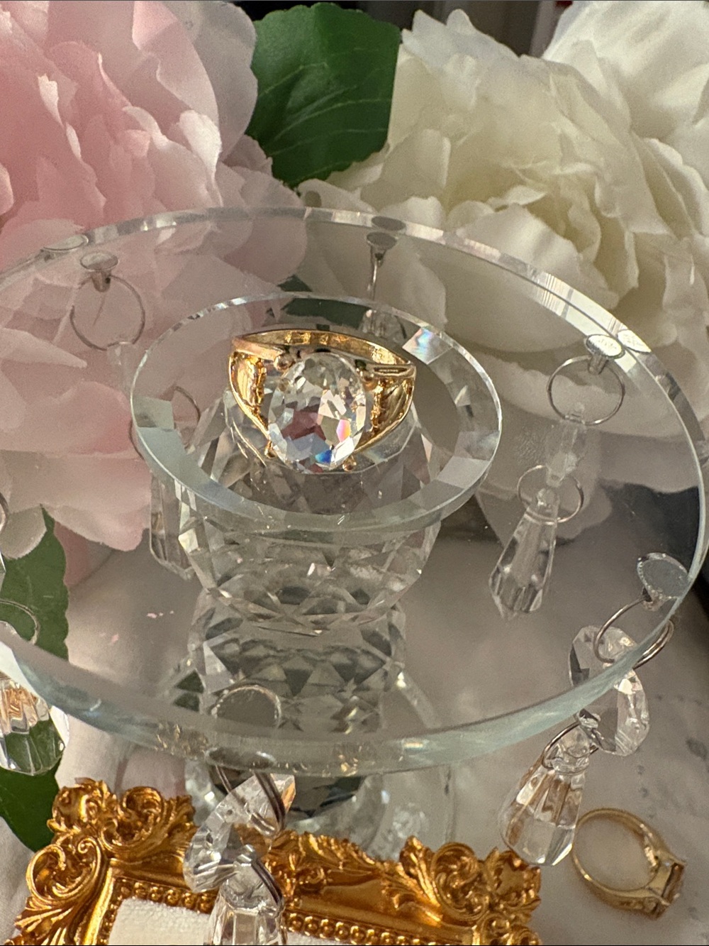 Cocktail Ring with Large Clear Oval Austrian Crystal